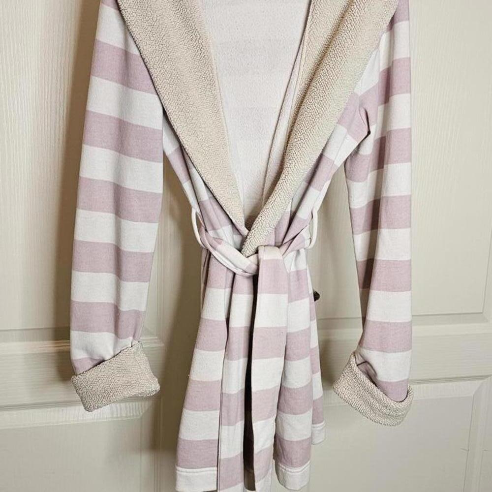 Cozy Striped Plush Robe with Hood VS